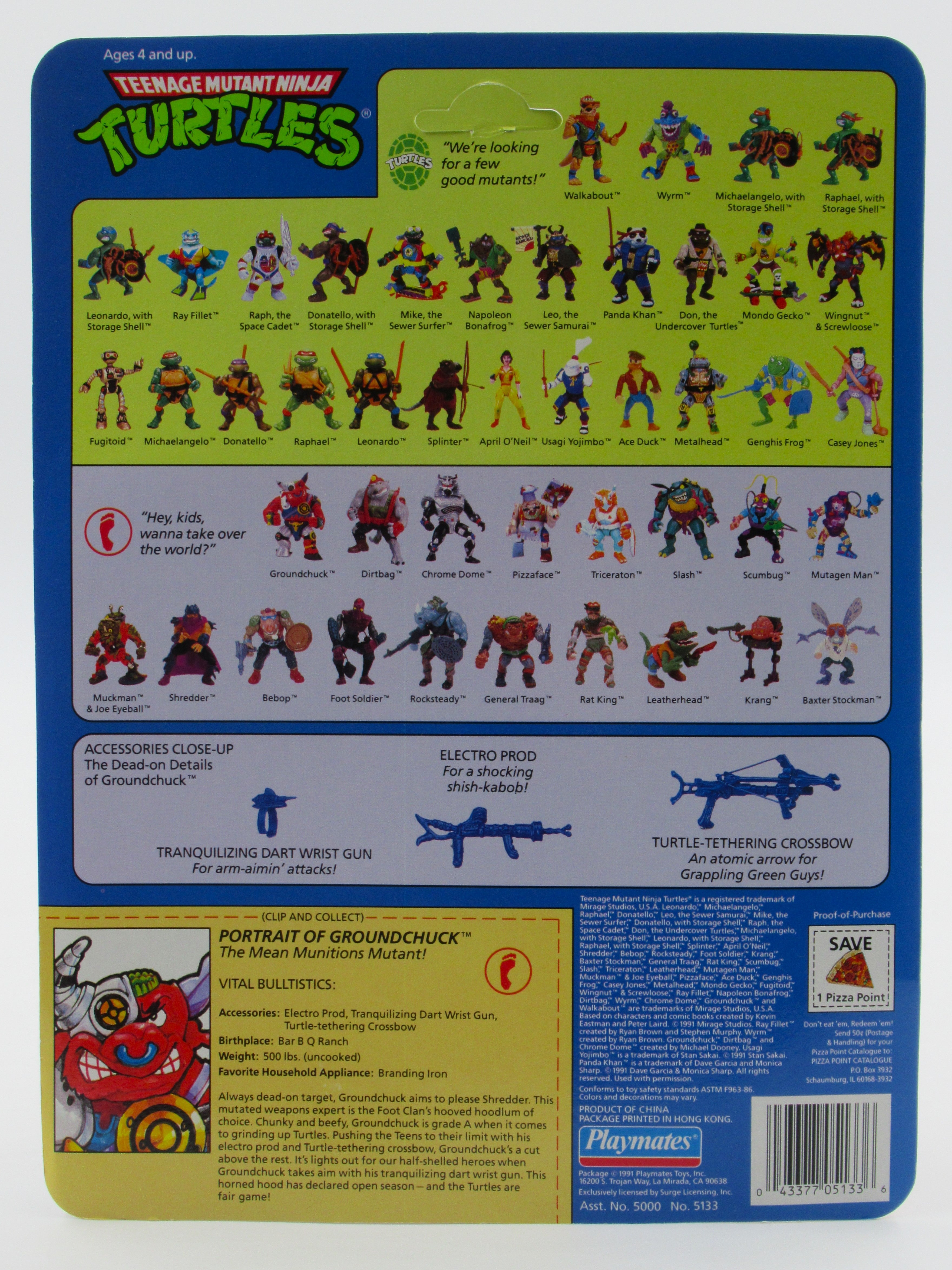 Teenage Mutant Ninja Turtles Groundchuck 4.5" Figure TMNTs - Playmates (1991)